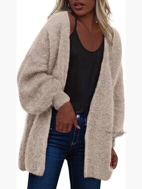 Oversized Drop Shoulder Cardigan, Soft Knit, Open Front, Long Sleeve, Slouchy
